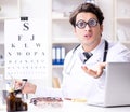 The funny eye doctor in humourous medical concept