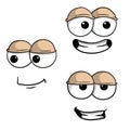 Funny eyes with emotions. Different smiles and faces. Cartoon character.