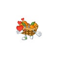 Funny Face basket oranges cartoon character holding a heart