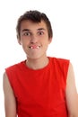 Funny face boy with dracula teeth candy Royalty Free Stock Photo