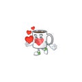 Funny Face cup coffee love cartoon character holding a heart Royalty Free Stock Photo