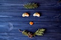 Funny face of natural products. Cheerful muzzle on the table top view.