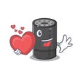 Funny Face oil filter cartoon character holding a heart