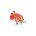 Funny Face red chinese folding fan cartoon character holding a heart Royalty Free Stock Photo