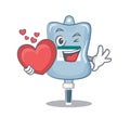 Funny Face saline bag cartoon character holding a heart