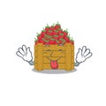 Funny face strawberry fruit box mascot design style with tongue out