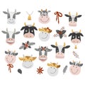 Funny faces cows illustration. Cartoon cow set. Royalty Free Stock Photo