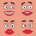 Funny Faces set Cartoon, Comics Face expressions vector collection Royalty Free Stock Photo