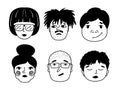 Funny faces set in hand drawn doodle style. Vector illustration isolated on white. Coloring page. Royalty Free Stock Photo