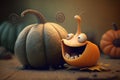 A funny fairytale snail with a pumpkin