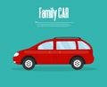 Funny family red car. Vector flat Royalty Free Stock Photo