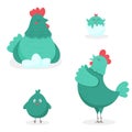 Funny family with hen, rooster and chickens. The graphic illustration is isolated on a white background. Royalty Free Stock Photo