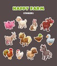 Funny farm animals stickers set. Royalty Free Stock Photo