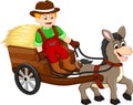 Funny Farmer Cartoon Carrying Grass With Horse Drawn Carriage