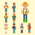 Farmer character man agriculture person profession rural gardener worker farming people vector illustration.