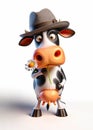 Funny fashion cow in hat and with flower