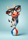 Funny fashion cow in sunglasses on ball