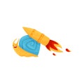 Funny fast snail, cute mollusk cartoon character with turbo speed booster and fire vector Illustration on a white