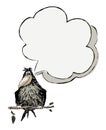Funny fat crow sitting on a tree and speech bubble. Vector illustration Royalty Free Stock Photo