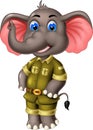 Funny Grey Elephant In Green Uniform Cartoon Royalty Free Stock Photo