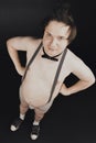 Funny fat guy in suspenders and underpants