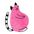 Funny fat hungry cat. Doodle art. Simple pink minimalist cat sitting. Stylish clipart for children's and teenage Royalty Free Stock Photo