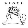 Funny fat mad cat stretched out his mouth. Vector illustration