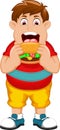 Funny fat man cartoon eating burger Royalty Free Stock Photo