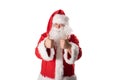 Funny fat man in Santa costume. Christmas and New Year