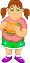 Funny fat woman cartoon eating burger Royalty Free Stock Photo