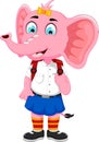 Funny female elephant cartoon going to school