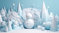 Funny figure of a snowman in winter Christmas festive landscape. Christmas sale. Holiday background. AI generative Royalty Free Stock Photo