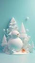 Funny figure of a snowman in winter Christmas festive landscape. Christmas sale. Holiday background. AI generative Royalty Free Stock Photo