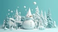 Funny figure of a snowman in winter Christmas festive landscape. Christmas sale. Holiday background. AI generative Royalty Free Stock Photo