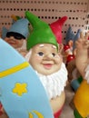 Funny figures of garden gnomes on sale in the store Royalty Free Stock Photo