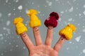 Funny fingers with a face in a winter hat