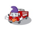 Funny fire truck cartoon mascot performed as an Elf