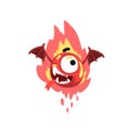 Funny fire winged monster, colorful fabulous creature cartoon character vector Illustration