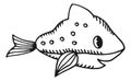 Funny fish ink drawing. Baby animal sketch