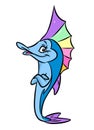 Funny fish rainbow fin cartoon illustration