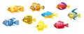 Set cartoon Funny fish vector characters. Colorful coral reef tropical fish set vector illustration. Sea fish collection Royalty Free Stock Photo