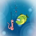 Funny fish and worm Royalty Free Stock Photo