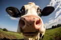 Funny fisheye lense perspective of cow\'s face Royalty Free Stock Photo