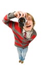 Funny fisheye shoot of young man with camera