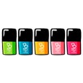 Funny five colors nail paints for beauty - vector. Royalty Free Stock Photo