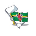 Funny flag dominica cartoon character style holding a standing flag
