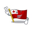 Funny flag tonga Scroll cartoon Character with two fingers