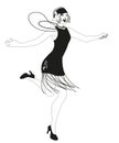 Funny flapper girl wearing vintage style clothes dancing charleston isolated on white background Royalty Free Stock Photo