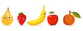 funny Flat Cartoon Happy Yummy Fruits icons clip art vector illustration on white