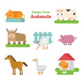 Funny flat kid style happy farm animals icon set Royalty Free Stock Photo